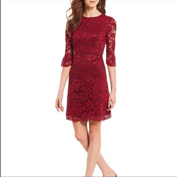 Draper James Dresses & Skirts - Draper James Deep Berry Bell Sleeve Lace Dress 4